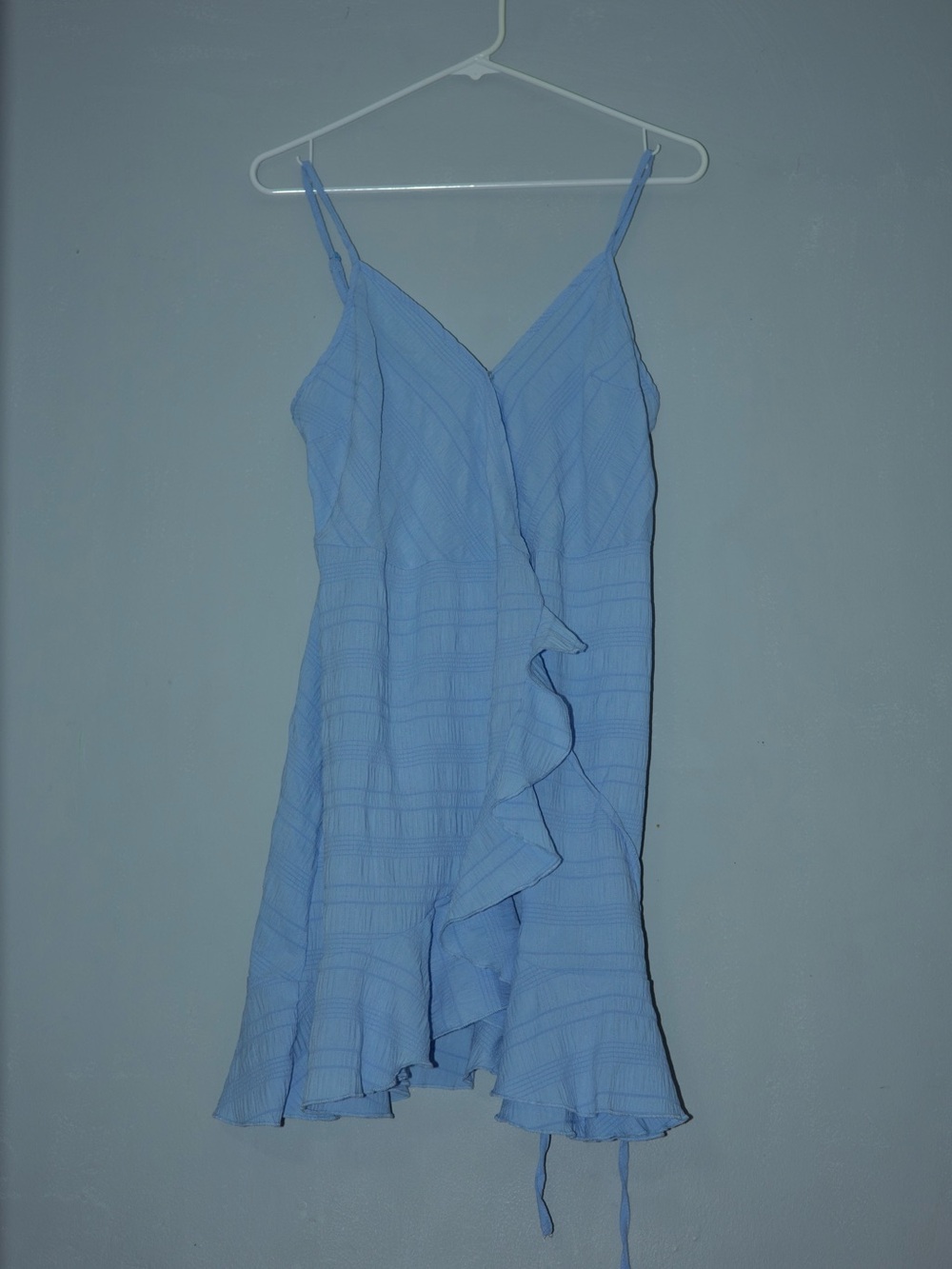 Light Blue Spaghetti Strap Ruffle Wrap Dress